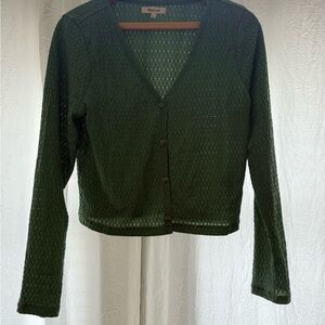 Green V-Neck Button-Up Sweater